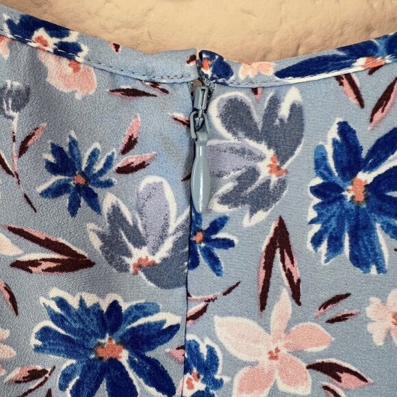 Blue Mixed Floral Print Halter Asymmetric Midi Dress with Pockets Women Size 12 - Picture 11 of 15